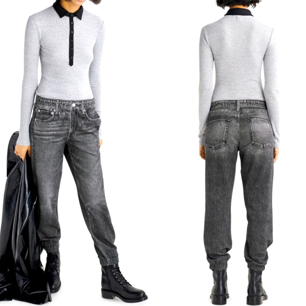 Rag & Bone Miramar Terry Jogger Denim Stamped Pattern Color Black Magic SZ S.